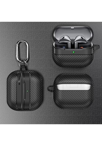 Samsung Galaxy Buds3 / Galaxy Buds3 Pro Ve Galaxy Buds 3 Fe Uyumlu Karbon Fiber Hybrid Polymer Technology Kulaklık Kılıfı Siyah