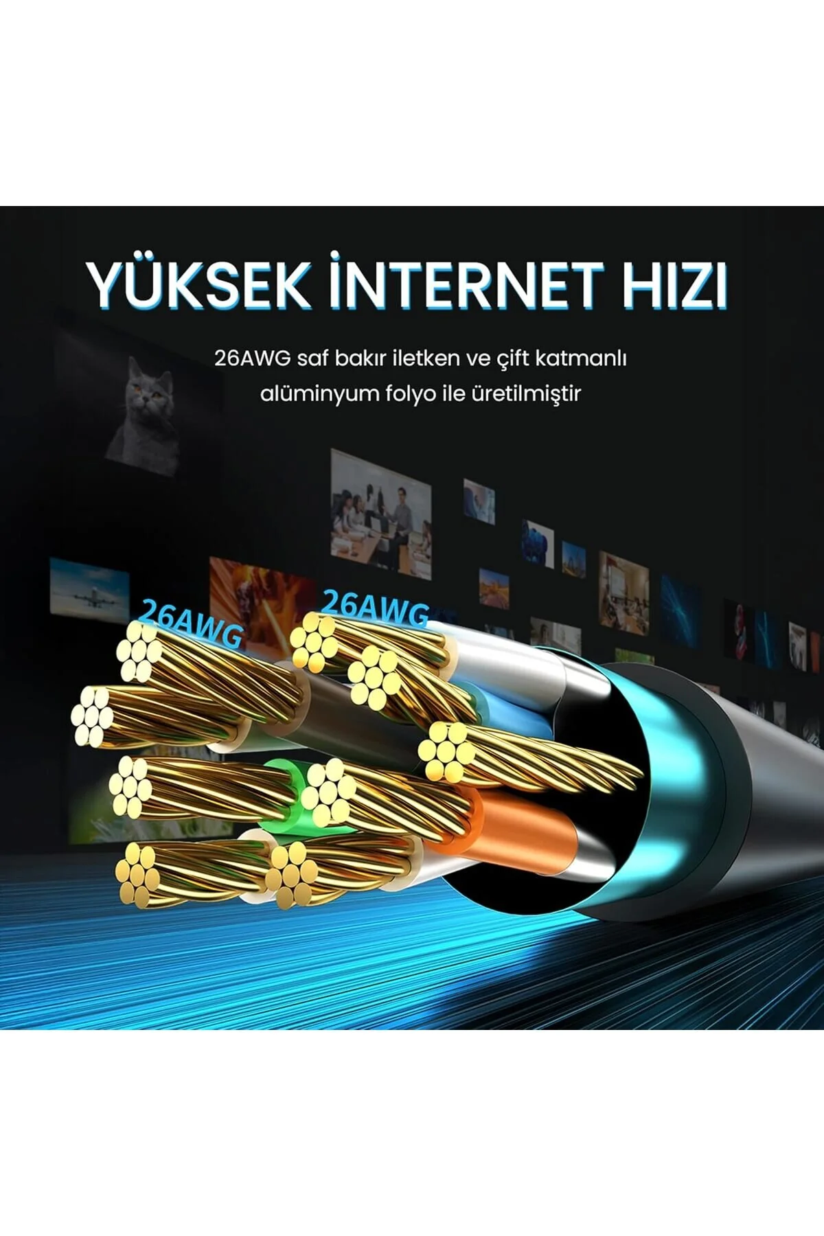 1 Metre 1mt Cat 8 Ethernet Kablosu 1,5ft Yüksek Hızlı 40 Gbps 2000 Mhz 26awg İnternet Ağ Lan Kablosu Altın Kaplama Rj45 Konnektörlü Yönlendirici Modem Pc Dizüstü Bilgisayar Oyun İçin 001