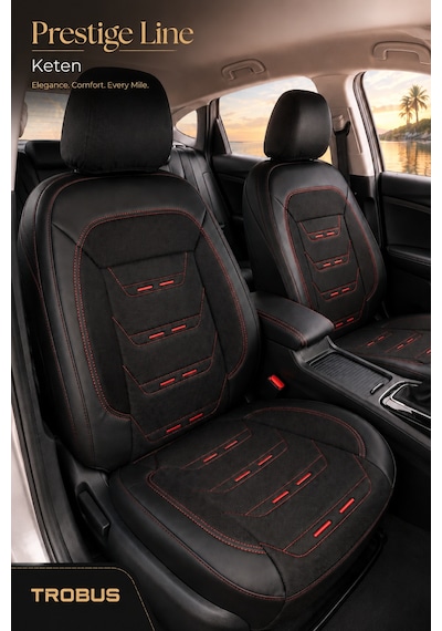 Peugeot 308 2007+ Uyumlu Prestige Line Keten Serisi Siyah Kırmızı Koltuk Kılıfı