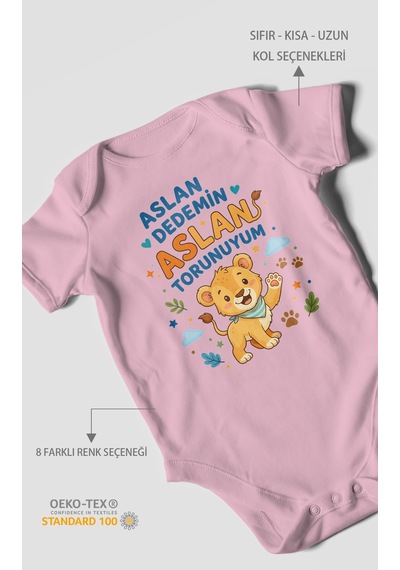 Morivokids Aslan Dedemin Aslan Torunuyum Kısa Kollu Bebek Body %100 Pamuk Koyu Pembe