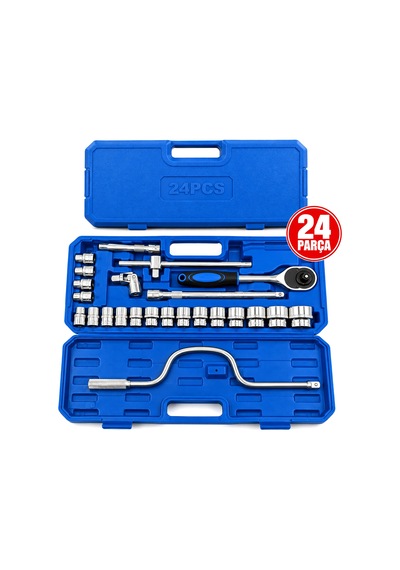 Krt-1171 24pcs 1/2" Dr.socket Set Lokma & Soket & Adaptör & Cırcır Kolu Chrome Vanadium Metal Çantalı
