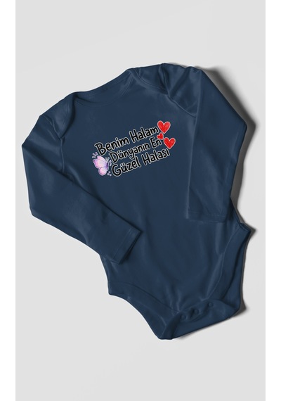 Morivokids Benim Halam Dünyanın En Güzel Halası Uzun Kollu Çıtçıtlı Bebek Body Lacivert