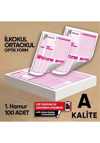 İlkokul-ortaokul Deneme Sınavları İçin 100 Adet 80.gr Optik Form