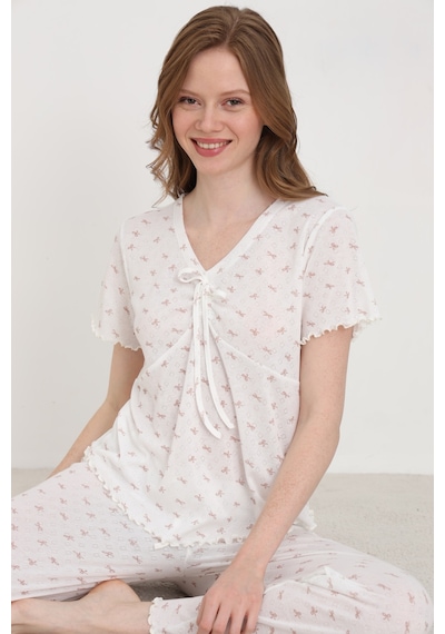 Elitol Jakarlı Viskon Bağlamalı Kadın Pijama Takımı Desenli-8