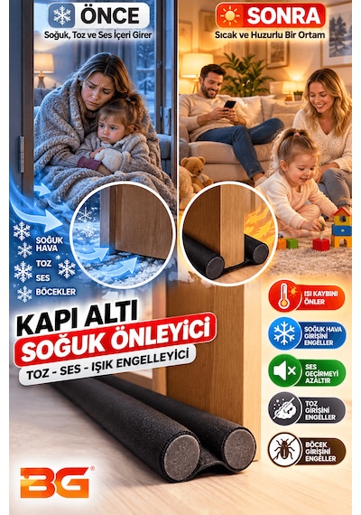 2 Adet Kapı Altı Rüzgar Önleyici Isı Yalıtım Süngeri Ses Toz Soğuk Geçirmez Enerji Tasarruflu Rüzgarlık 80 CM