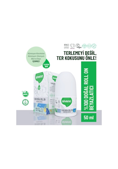 Siveno %100 Doğal Roll On Beyazlatıcı Etkili Deodorant Ter Kokusu Önleyici Bitkisel Leke Bırakmayan Vegan 50 ML
