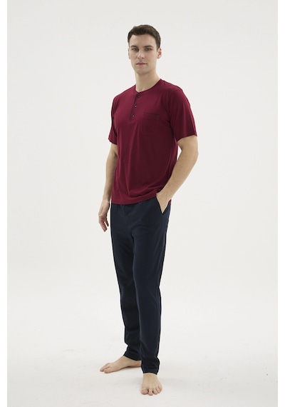 Angbutik Kocabey 2209-1 Erkek Süper Battal Midi Yaka Pijama Takım Bordo