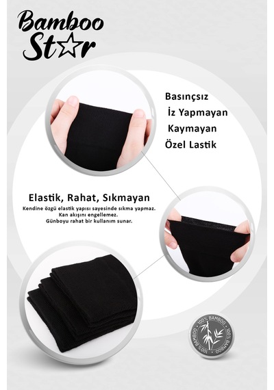 Bamboo Star Bambu Erkek Soket Uzun Düz Siyah Dikişsiz 3'lü Premium Kutulu Çorap