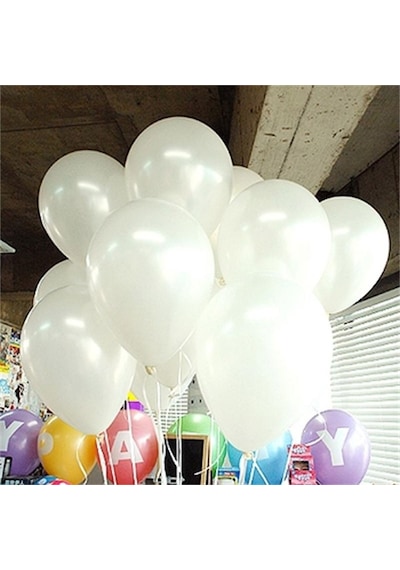 50 Adet Metalik Sedefli Beyaz Balon 12 Inc