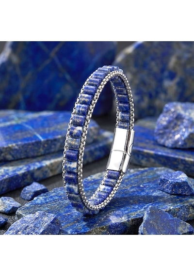 Premium Lapis Doğal Taşlı Hasır Örgü Zincirli Erkek Çelik Bileklik 31832b28d17 - 21 Cm Gümüş - Mavi