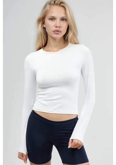 Hiccup Busem Slim Fit Yuvarlak Yaka Uzun Kollu Bluz Beyaz