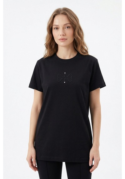 Missemramiss Pamuklu Nakışlı Tshirt Tunik 5360 Siyah
