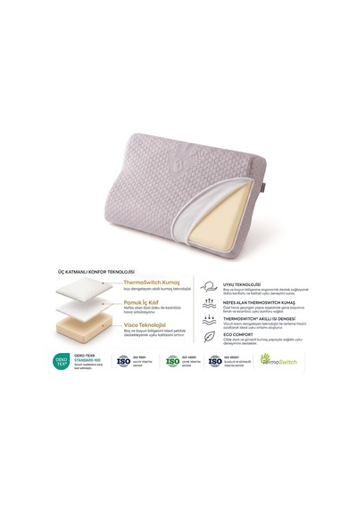 Visco Time Thermoswitch Boyun Destekli Ortopedik Visco Yastık 50x32 Cm Çok Renkli