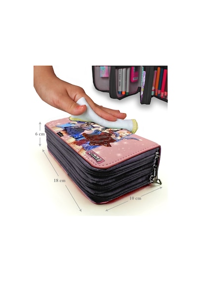 Kalem Kutusu Black Pink Blink Organizer Kalemkutu Vegan Deri Üç Bölmeli Kalemlik - Siyah Siyah