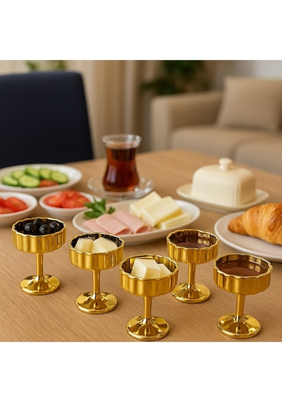 6 Lı Lokumluk Şekerlik Ve Reçellik Seti Şık Sunum Ve Kahve Yanı Lokumluk Gold