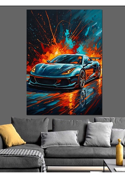 Ahşap Tablo Renkli Modern Yarış Arabası