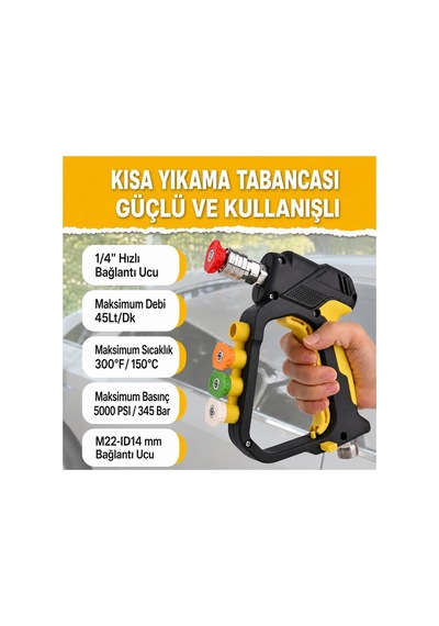 Robeve Bear Force Yüksek Basınçlı Yıkama Tabancası 345 Bar 5000 Psı 5 Li Nozul Seti 1/4 Quick Connect Kısa Yıkama Tabancası Oto Yıkama Tabancası Lavor Uyumlu