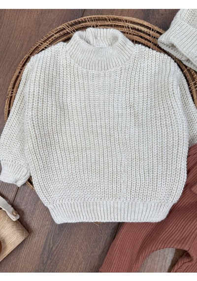 Bebicix Triko Kazak Oversize Esnek Salopet Bereli Unisex Bebek Takım Kahverengi
