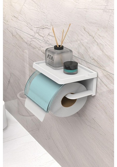Home Yapışkanlı Kapaklı Tuvalet Kağıdı Askısı Banyo Tuvalet Kağıtlığı Aparatı Peçetelik Organizer Plastik, Mavi Siyah