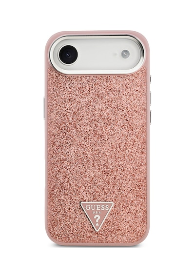 Apple Uyumlu iPhone 17 Air Kılıf Guess Lisanslı M-safeli Metal Kamera Çerçeveli Üçgen Logolu Glitter Pembe Pembe