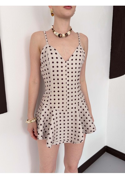 Verymoda Puantiyeli Askılı Mini Elbise D3003 Taş Kahve