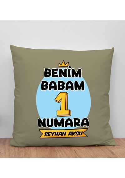 Bk Gift Kişiye Özel İsimli Babalar Günü Tasarımlı Haki Kırlent Yastık-14 Babaya , Ev Dekorasyonu, Babalar Günü si Açık Bej