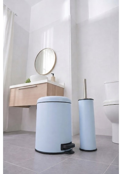 Sas Haus Mavi 2'li Banyo Seti - Metal Çöp Kovası 3 Lt Ve Wc Fırçası Takımı Elit 7200 Mavi