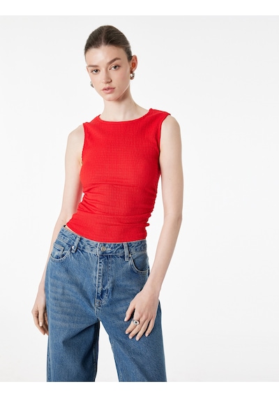Koton Bürümcük Kumaş Dokulu Slim Fit Kolsuz Bisiklet Yaka Atlet Kırmızı 6sak70027uk