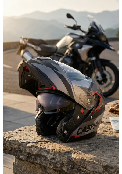 Vento Premium Çene Açılır Kask Güneş Vizörlü Siyah Kırmızı Ece 22.06 Sertifikalı Kırmızı Kırmızı