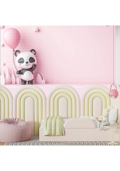Pembe Balonlu Panda Çocuk Odası Poster Duvar Kağıdı
