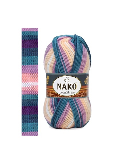 Tedar 5 Adet Vega Stripe Premium Akrilik El Örgü İpi Yünü No: 82416 Najmaddin (No:1) 8.5Cm X 10.5 Cm