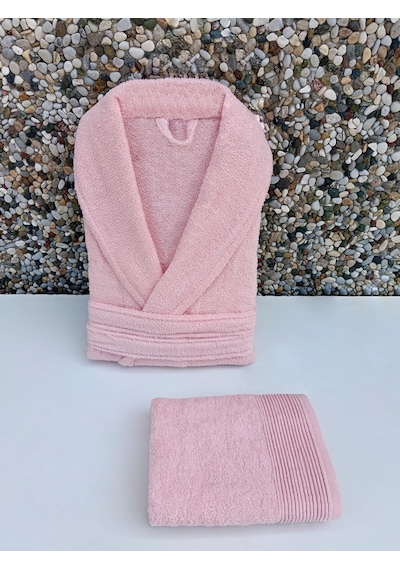 Kadın/erkek Unısex Şalyaka Bornoz Havlu 2 Parça Pembe