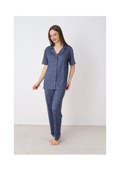 Elitol Bamboo Örme Kadın Düğmeli Pijama Takımı Desenli-9