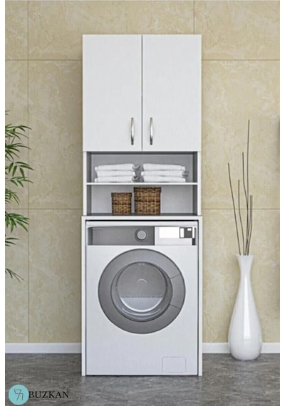 Buzkan % 100 Mdf Çamaşır Makinesi Dolabı Banyo Dolabı Beyaz