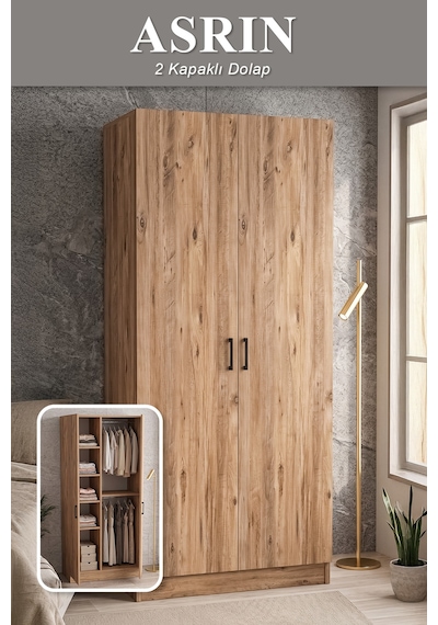 Asrın Gardrop Askılı Elbise Dolabı Raflı Elbise Dolabı Çam