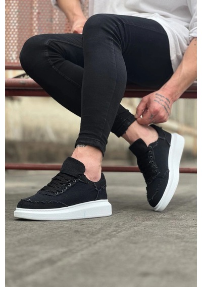 Mevese Oxed Erkek Günlük Bağcıklı Kot Kumaş Spor Sneaker Ayakkabı - Siyah