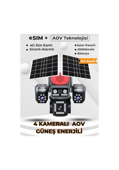 Avenir Av-s445 8mp 4 Kameralı Solar Ptz 4g Sim Kartlı Kamera