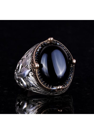 925 Ayar Gümüş Yüzükler Premium Üretilmiş Taşlarla Cabochon Oniks Üretilmiş Gümüş