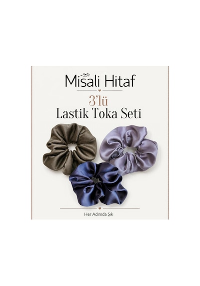 3'lü Lastik Toka Seti Kadın Saç Tokası Saç Lastiği Kahverengi - Lila - Gri