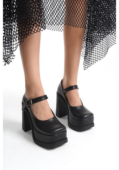 Asmi Shoes Kadın Viva Tek Baletli 12 Cm Platform Topuklu Ayakkabı Siyah Siyah