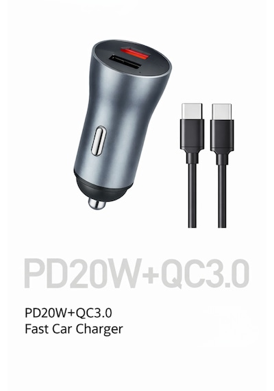 20w Pd + Qc3.0 Araç Şarj Cihazı + Usb-c Kablo Çift Çıkış Hızlı Şarj Seti Pd20w Qc3.0 2.4a