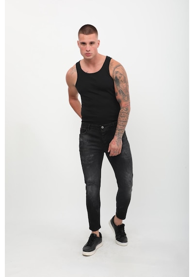 Blue White Erkek Skinny Fit Yırtık Detaylı Jean Siyah 27