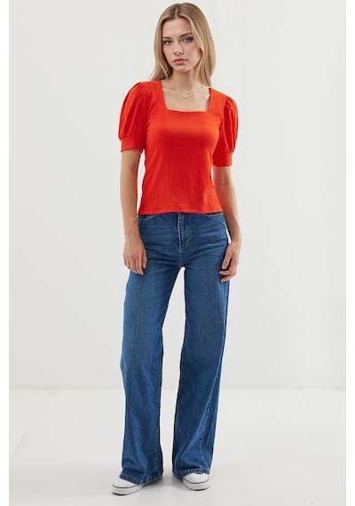 Hiccup Bdart Slim Fit Kare Yaka Bluz Parlak Turuncu