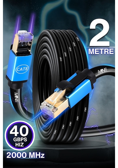 M111xf 2 Metre Cat8 Ethernet Kablosu/40 Gbps Ye Kadar Hiz/s-ftp-26 Awg-2 Metre Cat8 Kablo-2000mhz 2 Metre