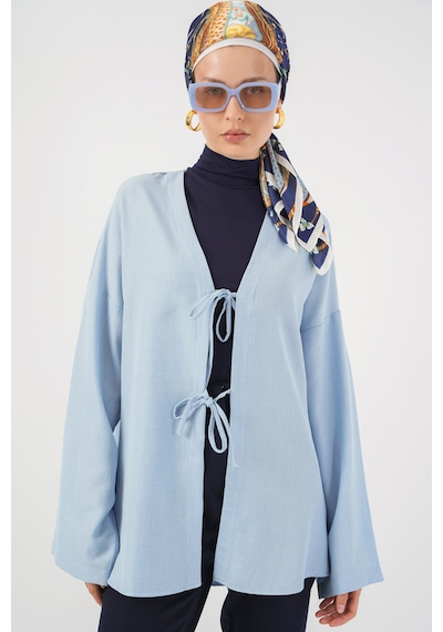 Bigdart Keten Tesettür Kimono 5968 - Mavi