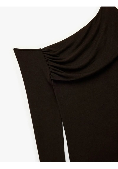 Koton Drape Detaylı Omzu Açık Kahverengi Kadın Bluz 6wak80248ek Kahverengi