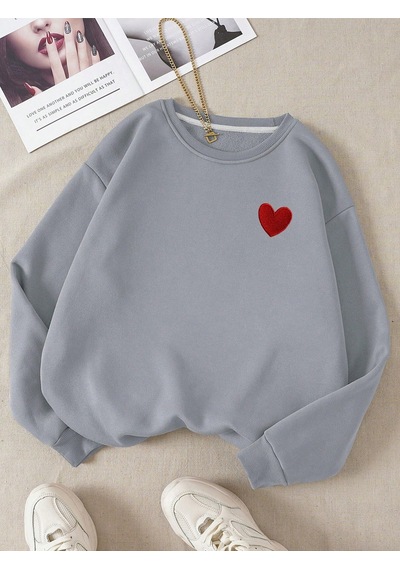 Kırmızı Minimal Kalp Sweatshirt - Boyamalı Gri Baskılı Oversize Kalın Kışlık Bisiklet Yaka Boyamalı Gri Kırmızı Minimal Kalp Sweatshirt - Boyamalı Gri Baskılı Oversize Kalın Kışlık Bisiklet Yaka Boyamalı Gri