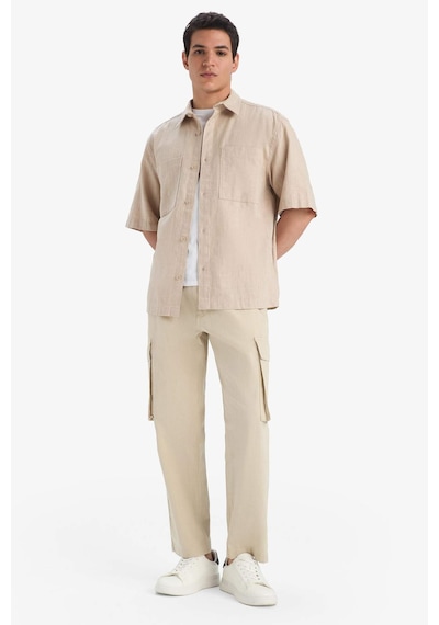 DeFacto %100 Pamuk Wide Leg Bol Rahat Kesim Kargo Cepli Keten Görünümlü Yazlık Pantolon B9407AX25SPBG123