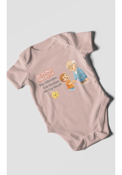 Morivokids Dedeye Özel Kısa Kollu Bebek Body %100 Pamuk Pastel Pembe