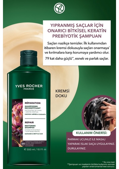 Yves Rocher 2'li Onarıcı Bitkisel Keratin Orijinal Boy Şampuan Seti-2x Şampuan 300 Ml